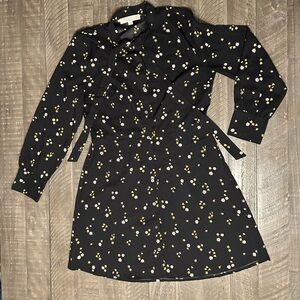 LOFT Long Sleeve Floral Black Dress